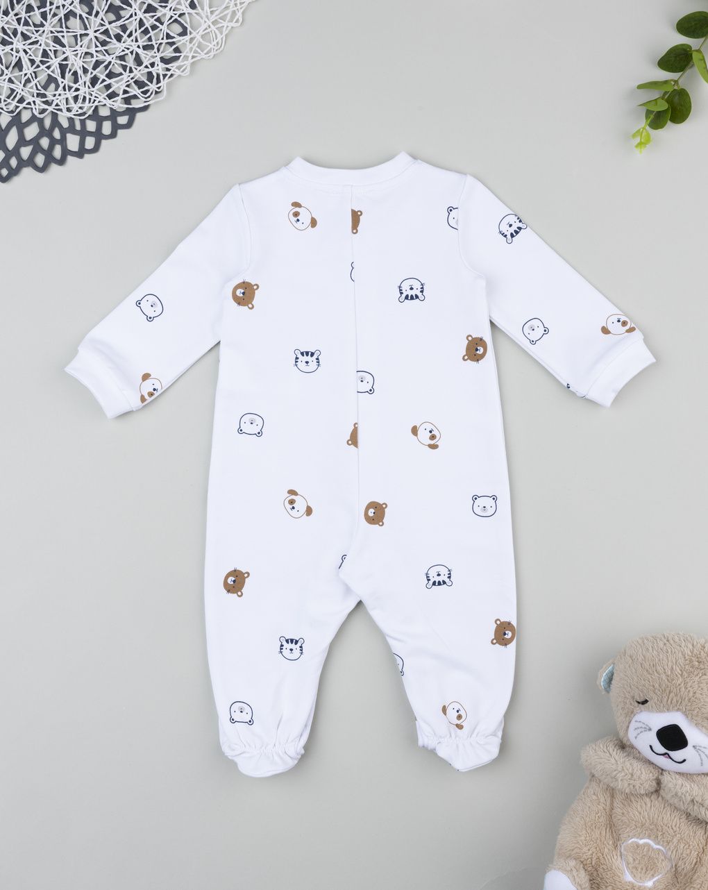 βρεφικό φορμάκι λευκό με ζωάκια για αγόρι - Prénatal