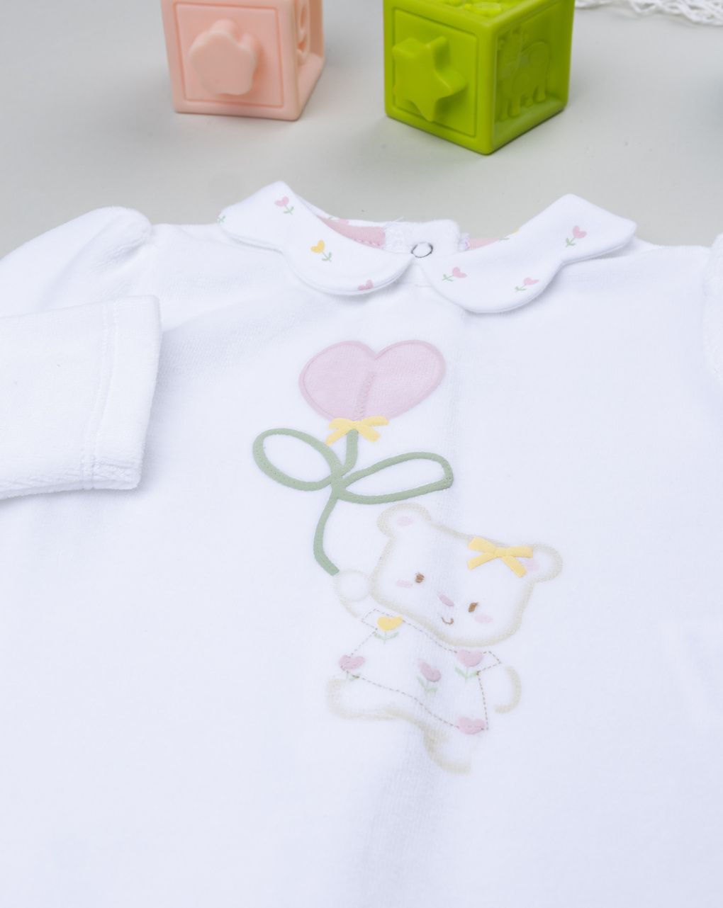 βρεφικό φορμάκι σενίλ λευκό με αρκουδάκι για κορίτσι - Prénatal