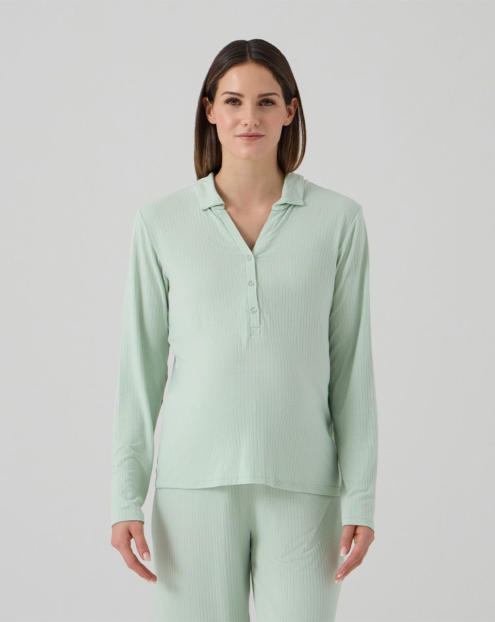 γυναικεία πιτζάμα εγκυμοσύνης/θηλασμού πράσινη ριμπ - Prénatal