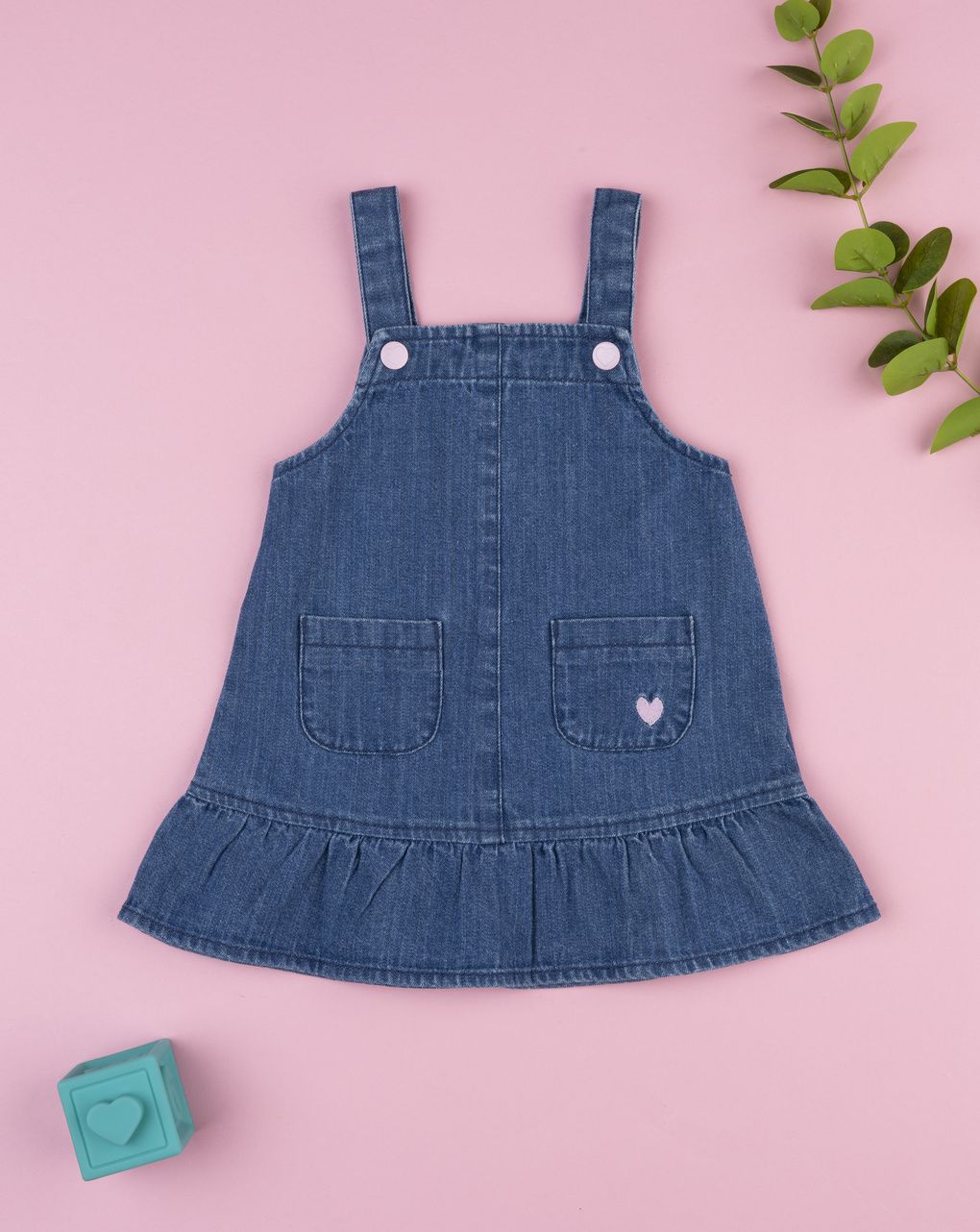 βρεφικό τζιν φόρεμα σαλοπέτα μπλε με τσέπες για κορίτσι - Prénatal
