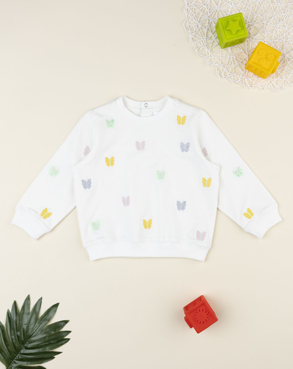 βρεφική μπλούζα φούτερ λευκή με πεταλούδες για κορίτσι