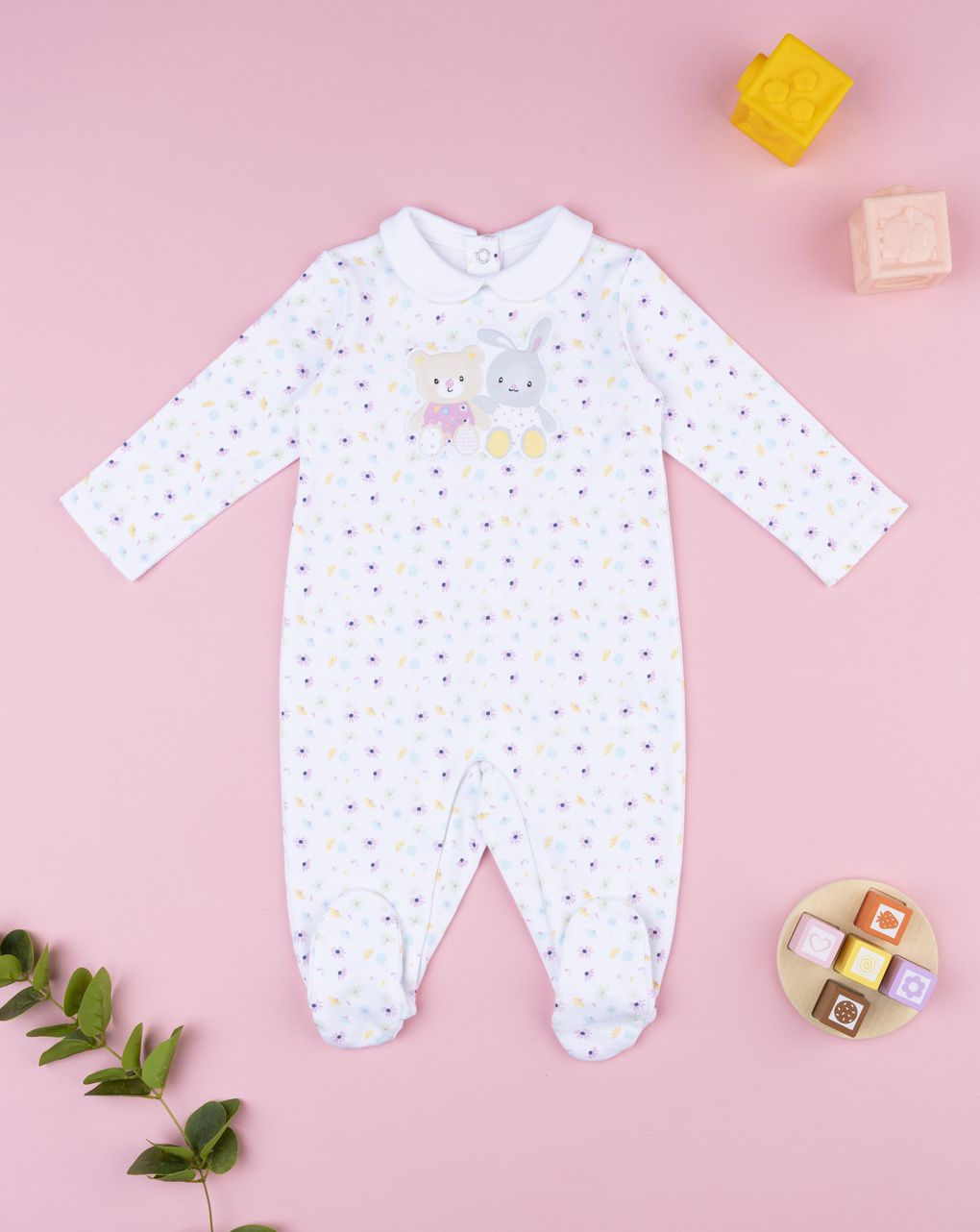 βρεφικό φορμάκι λευκό φλοράλ baby smile για κορίτσι