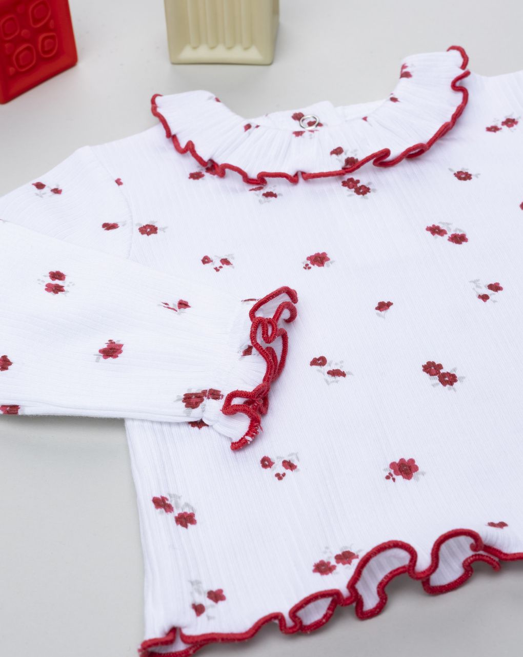 βρεφική μπλούζα λευκή φλοράλ ριμπ για κορίτσι - Prénatal