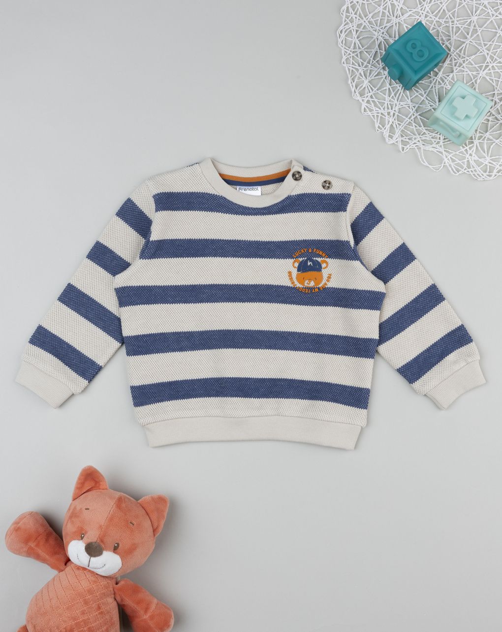 βρεφική μπλούζα πικέ ριγέ teddy για αγόρι