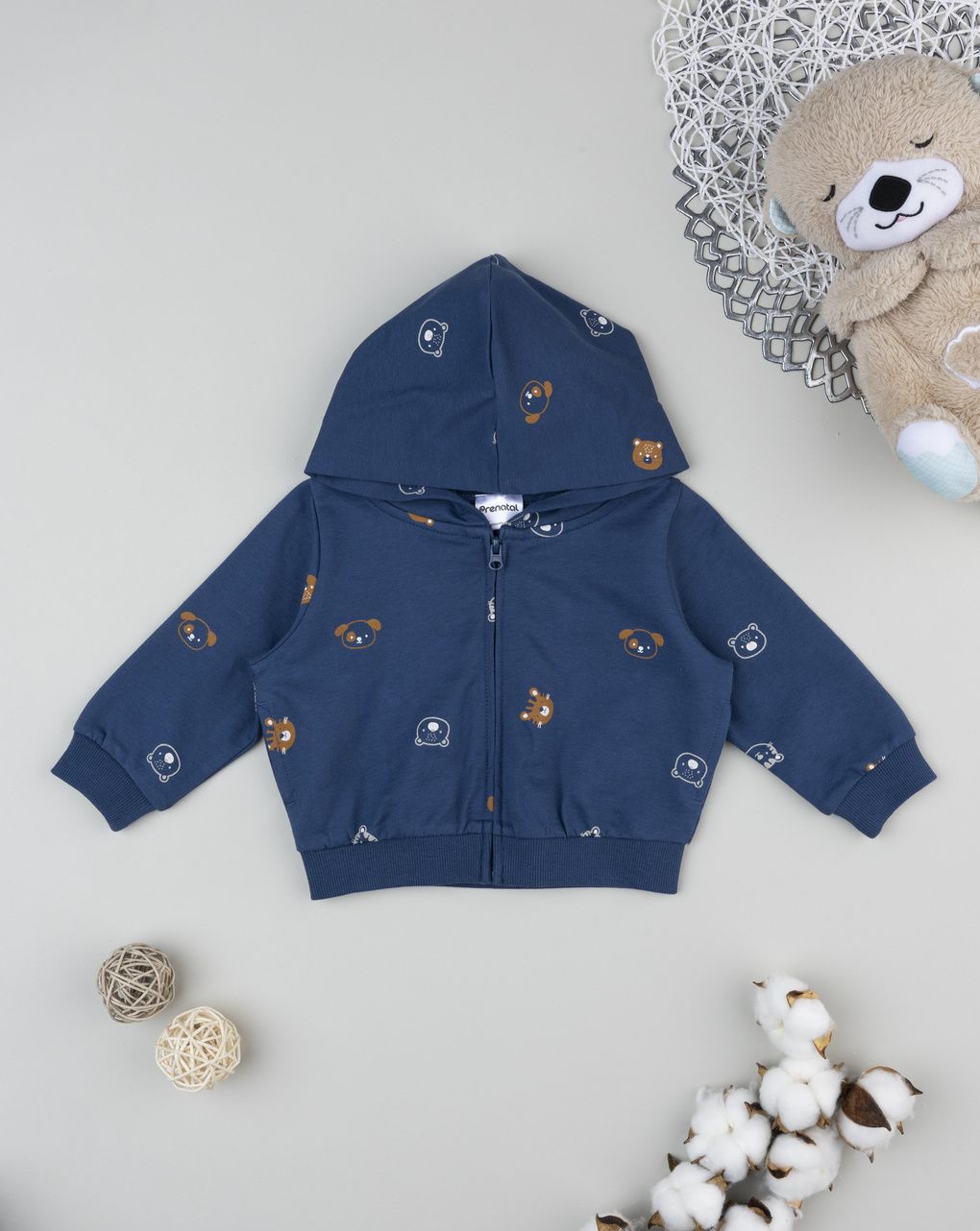 βρεφική ζακέτα φούτερ μπλε με ζωάκια για αγόρι