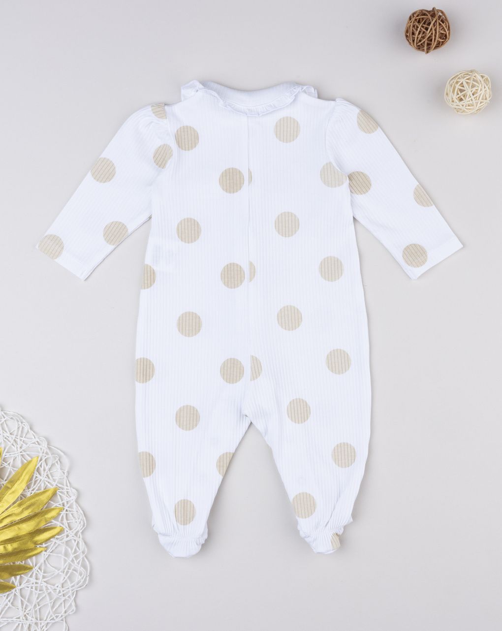 βρεφικό φορμάκι ριμπ λευκό πουά για κορίτσι - Prénatal