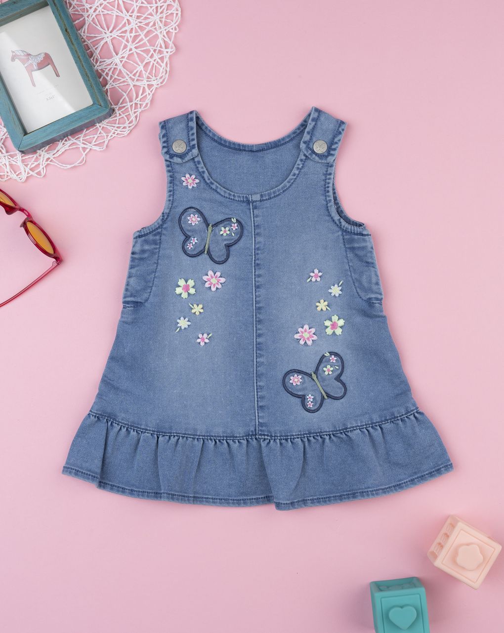 βρεφικό τζιν φόρεμα μπλε με πεταλούδες για κορίτσι - Prénatal