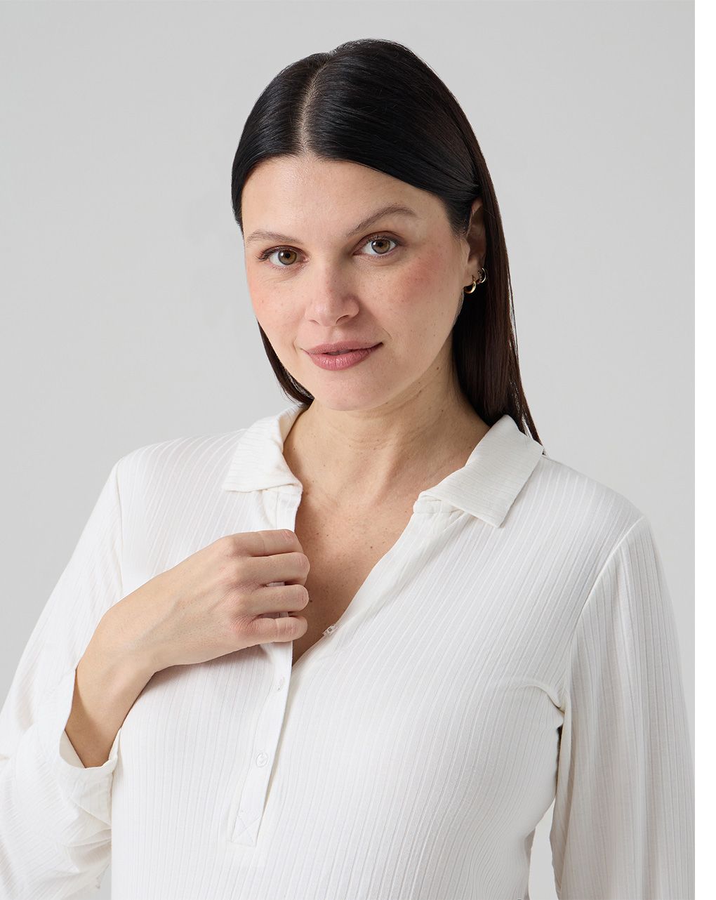 γυναικείο νυχτικό εγκυμοσύνης/θηλασμού λευκό ριμπ - Prénatal