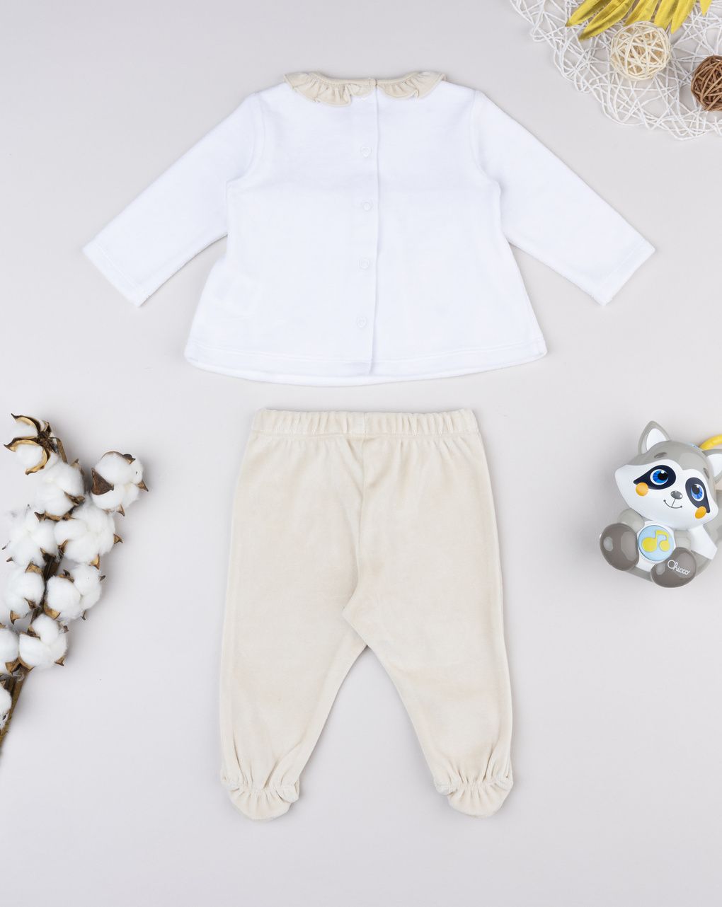 βρεφικό σετ σενίλ μπλούζα και παντελόνι με πασχαλίτσα για κορίτσι - Prénatal