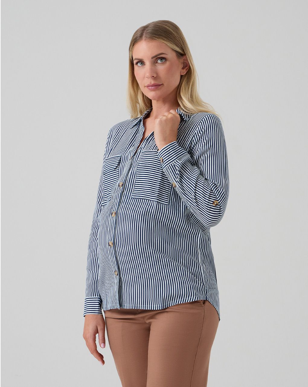 γυναικείο πουκάμισο εγκυμοσύνης/θηλασμού ριγέ μπλε/λευκό