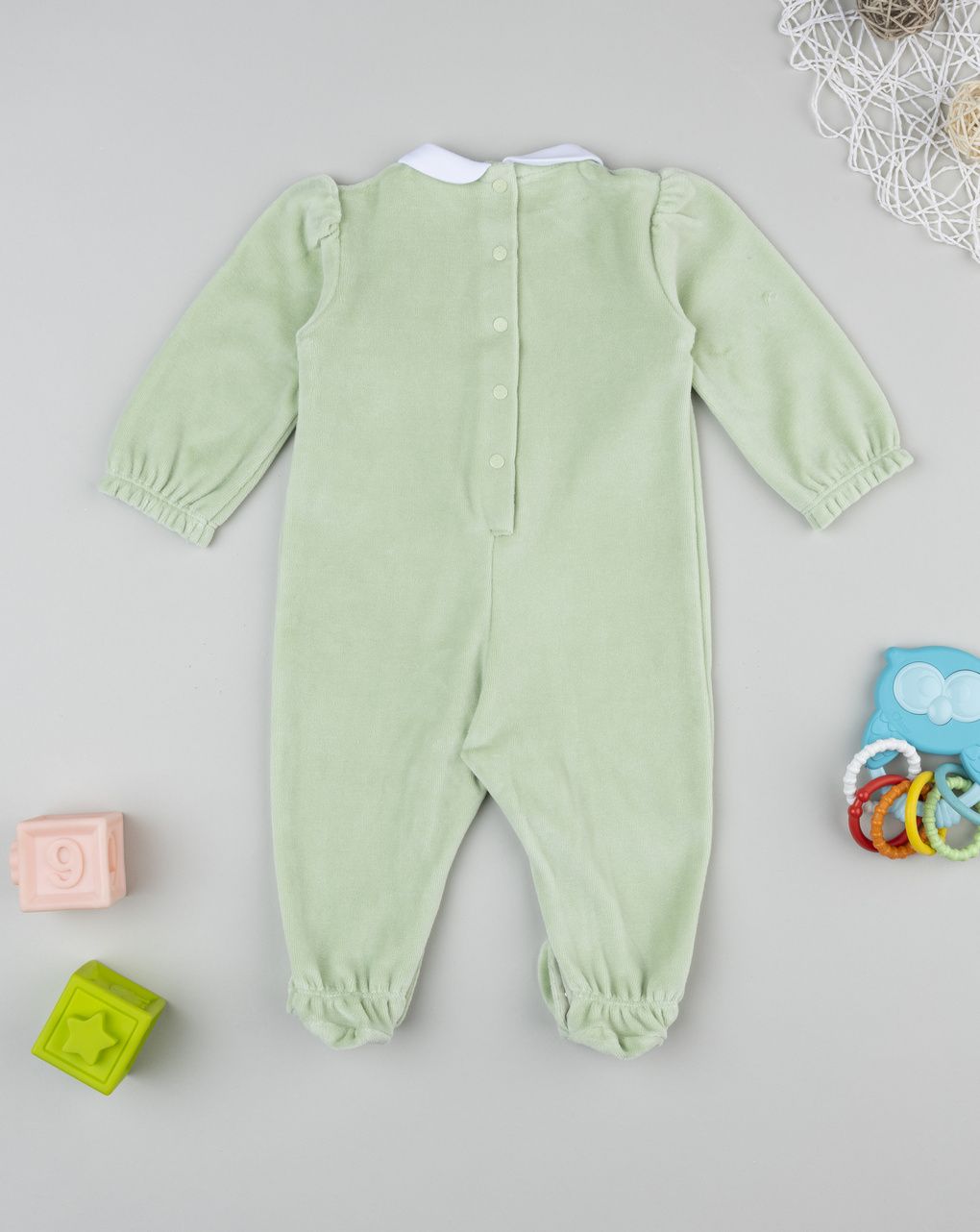 βρεφικό φορμάκι σενίλ πράσινο φλοράλ για κορίτσι - Prénatal