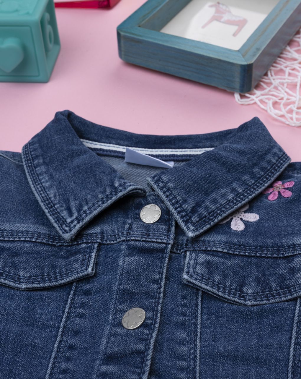 βρεφικό τζιν μπουφάν μπλε με λουλούδια για κορίτσι - Prénatal