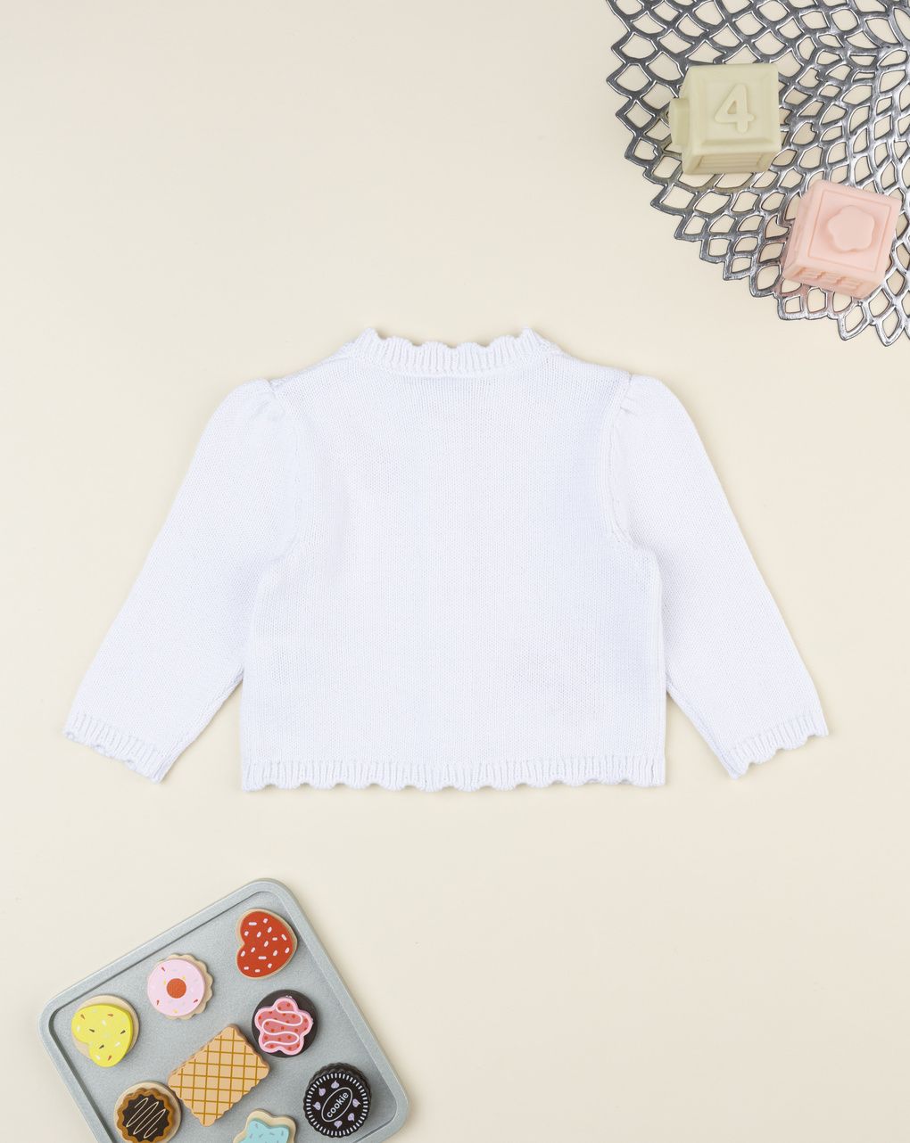 βρεφική ζακέτα πλεκτή λευκή με λουλούδια για κορίτσι - Prénatal