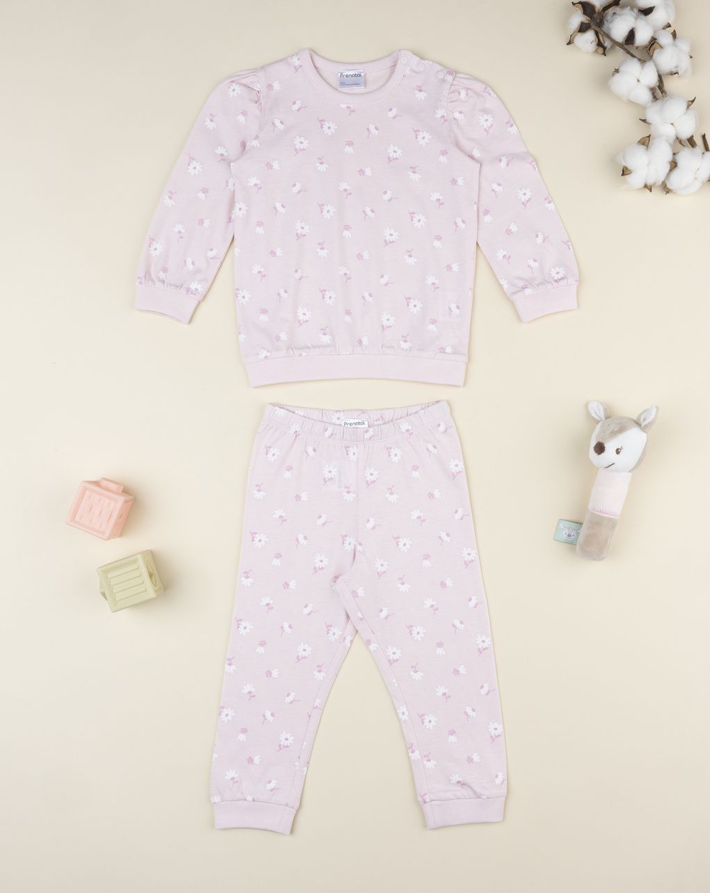 βρεφική πιτζάμα ροζ με μαργαρίτες για κορίτσι