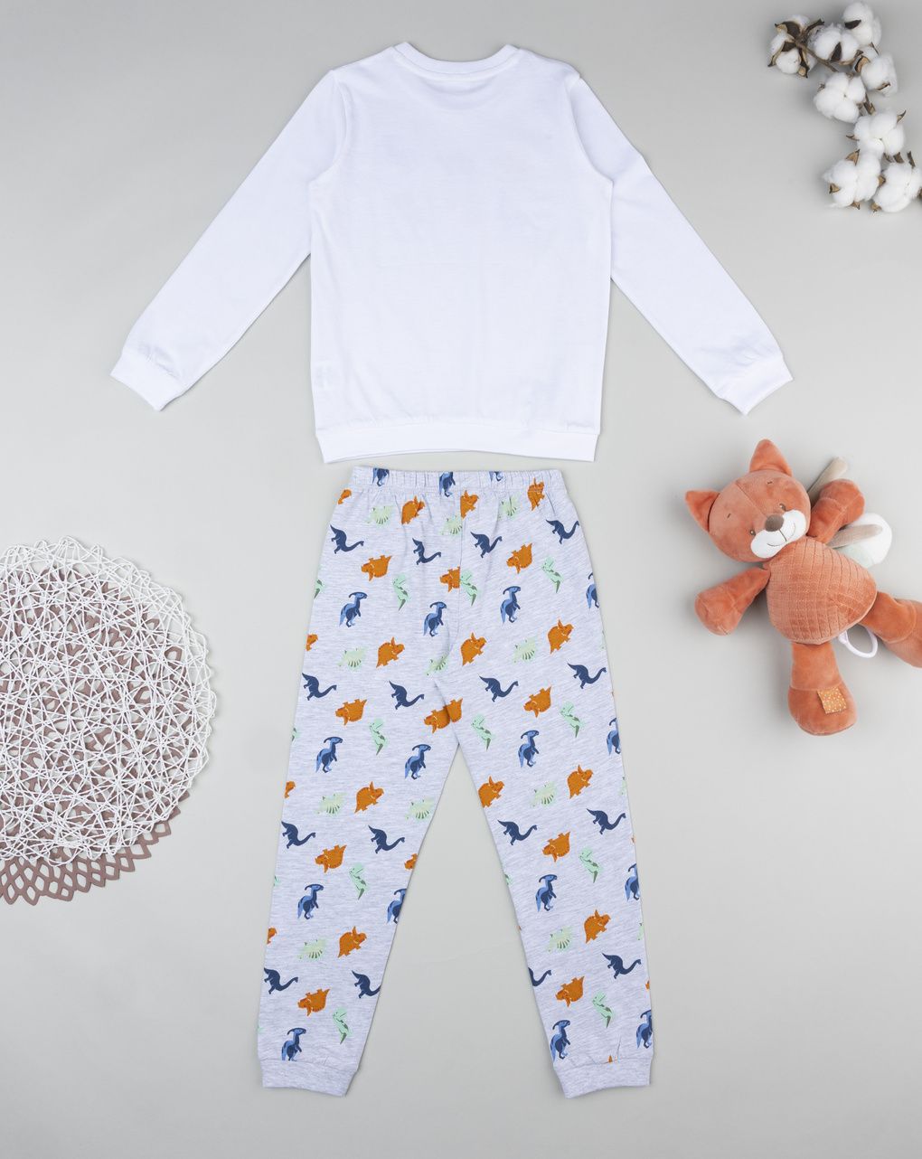 παιδική πιτζάμα λευκή/γκρι dinos για αγόρι - Prénatal