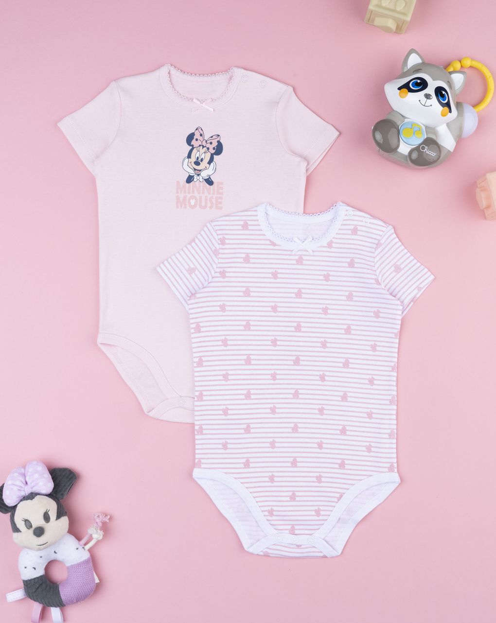βρεφικά κορμάκια ροζ/λευκό minnie για κορίτσι