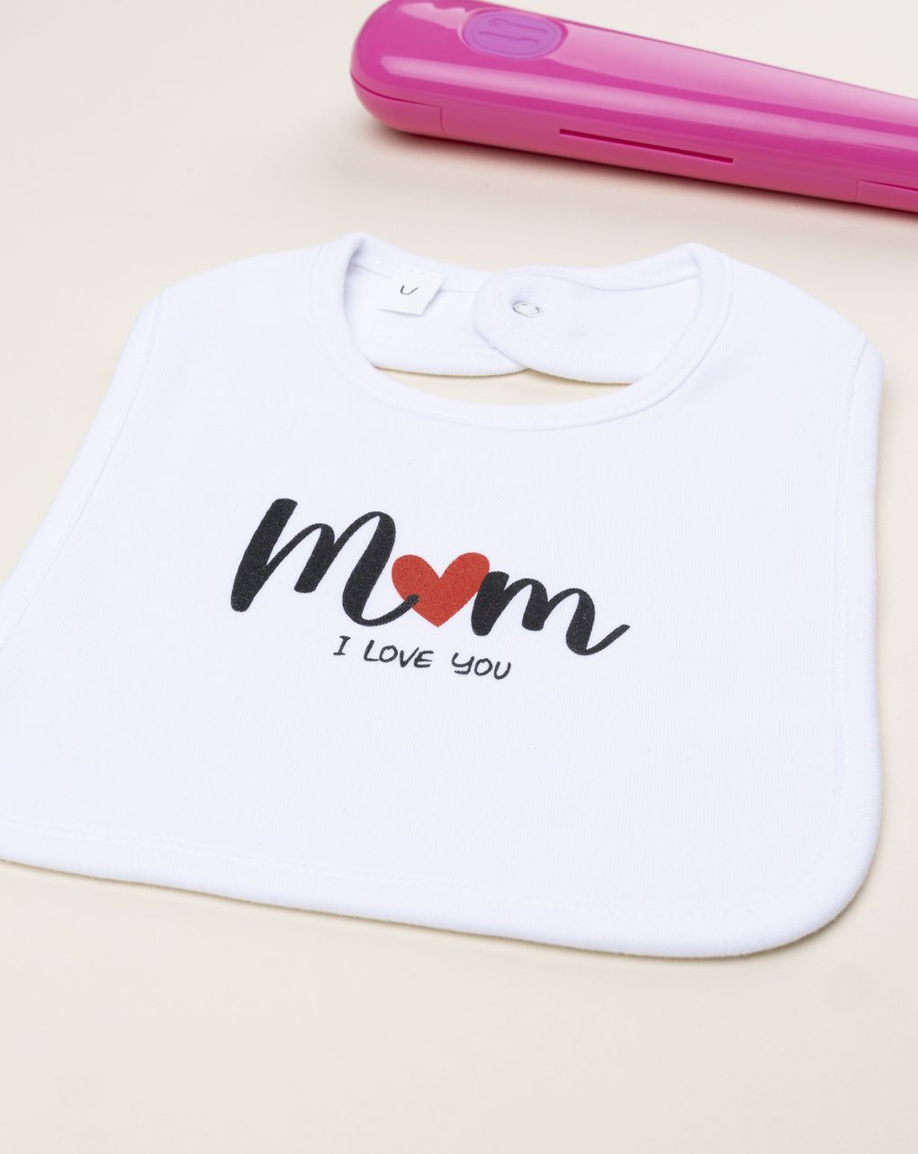 βρεφική σαλιάρα λευκή mom i love you unisex - Prénatal