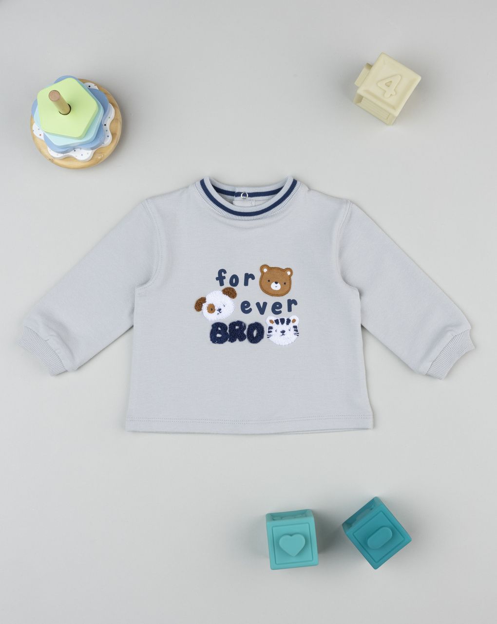βρεφική μπλούζα φούτερ γκρι forever bro για αγόρι - Prénatal