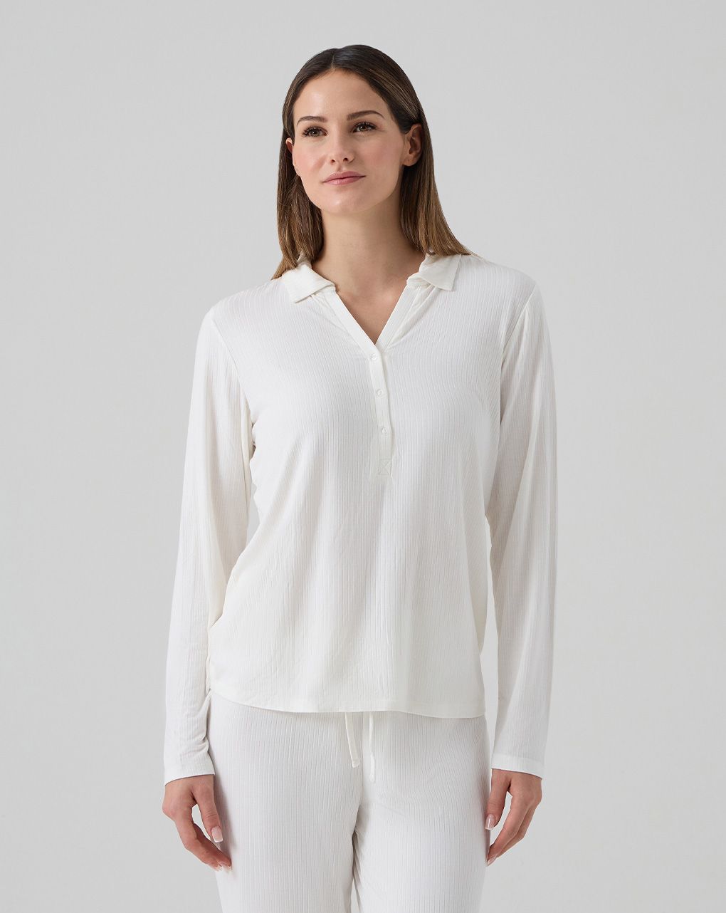 γυναικεία πιτζάμα εγκυμοσύνης/θηλασμού λευκή ριμπ - Prénatal