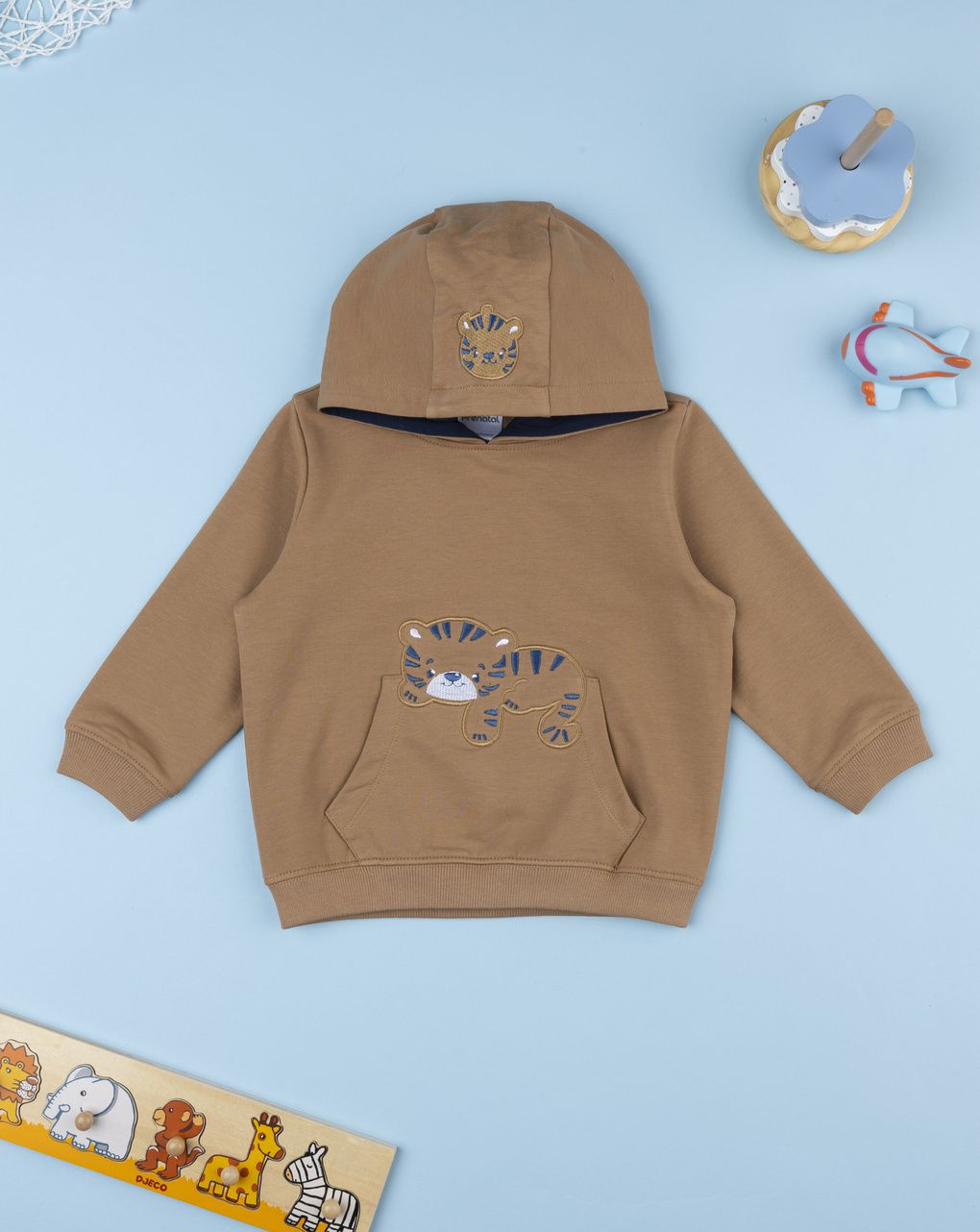 βρεφική μπλούζα φούτερ καφέ με τιγράκι για αγόρι - Prénatal