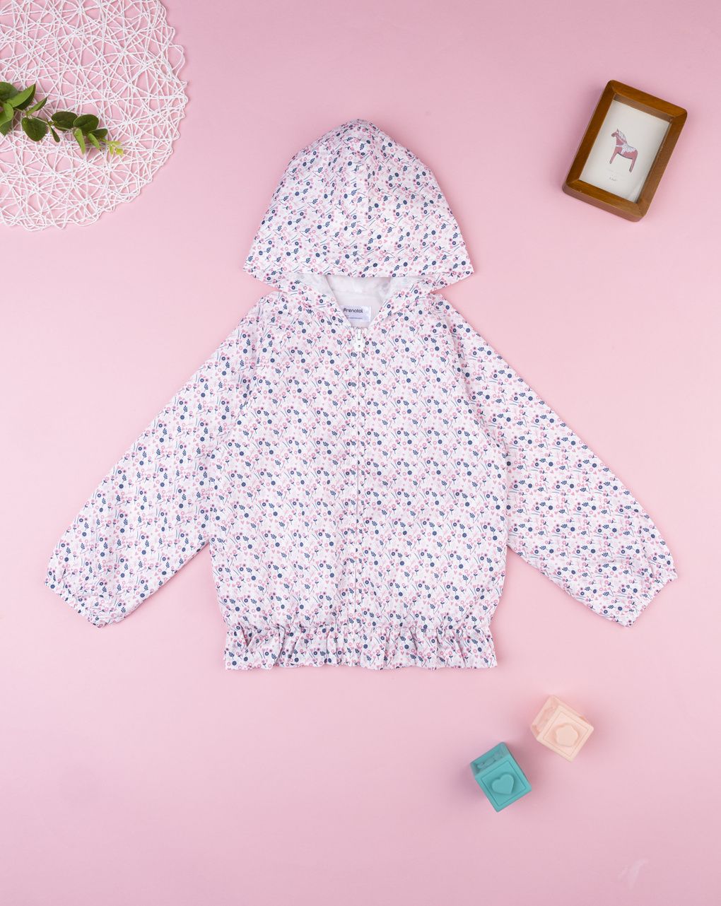 παιδικό μπουφάν αντιανεμικό λευκό φλοράλ για κορίτσι