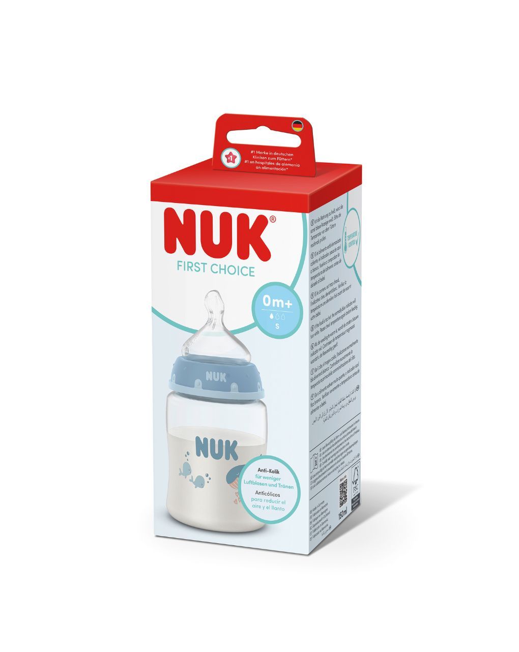 Nuk πλαστικό μπιμπερό με θηλή σιλικόνης first choice temperature control 0m+ 150ml whale - Nuk