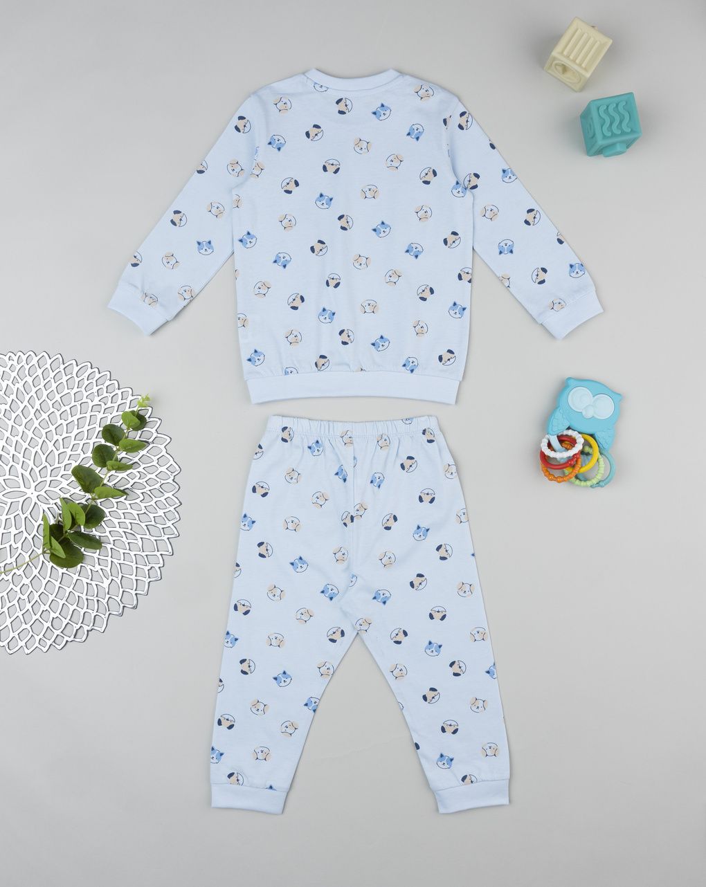 βρεφική πιτζάμα γαλάζια με σκυλάκια για αγόρι - Prénatal