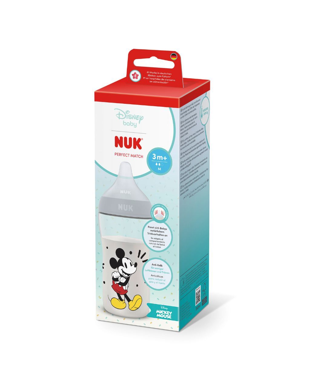 Nuk πλαστικό μπιμπερό με θηλή σιλικόνης perfect match temperature control 3m+ 260ml mickey - Nuk