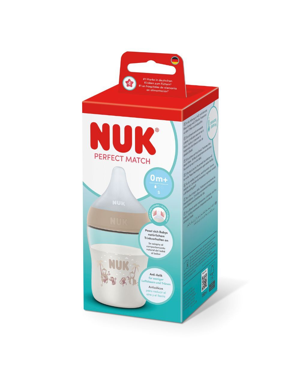 Nuk πλαστικό μπιμπερό με θηλή σιλικόνης perfect match temperature control 0m+ 150ml monkey - Nuk