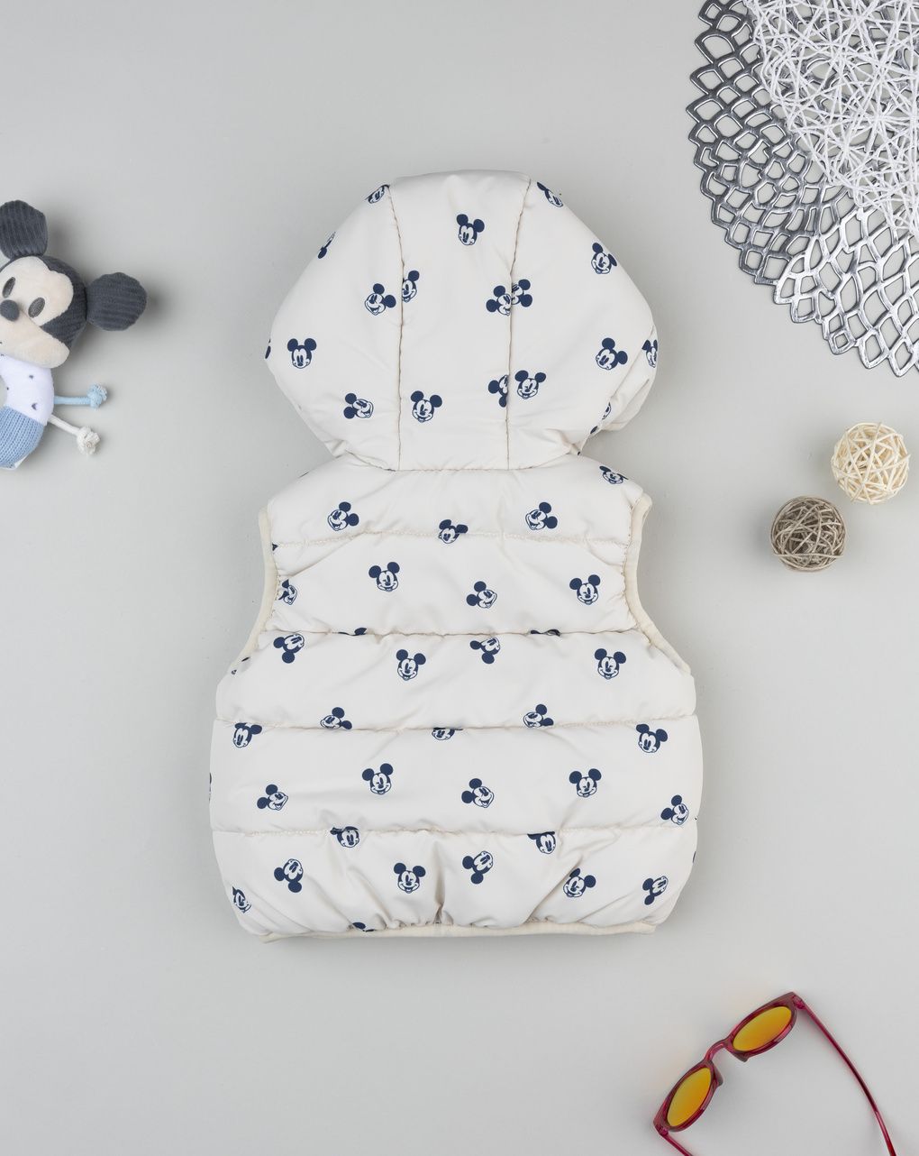 βρεφικό μπουφάν αμάνικο puffer μπεζ mickey για αγόρι - Prénatal
