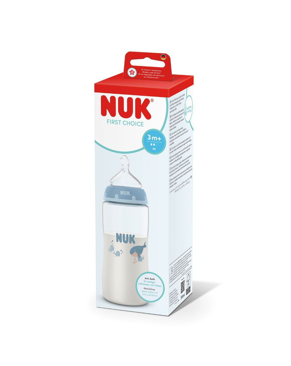 Nuk πλαστικό μπιμπερό με θηλή σιλικόνης first choice temperature control 3m+ 300ml whale - Nuk