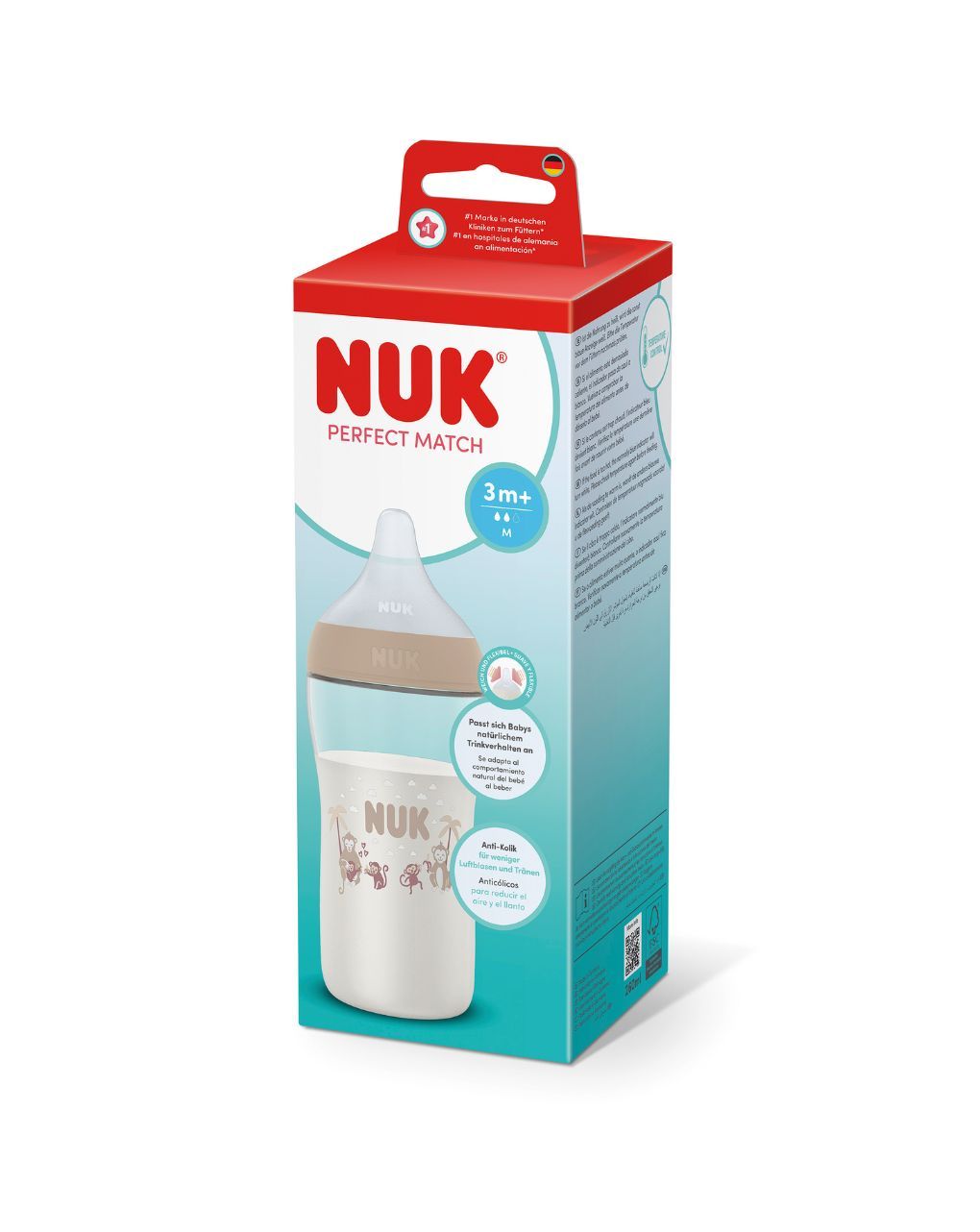 Nuk πλαστικό μπιμπερό με θηλή σιλικόνης perfect match temperature control 3m+ 260ml monkey - Nuk