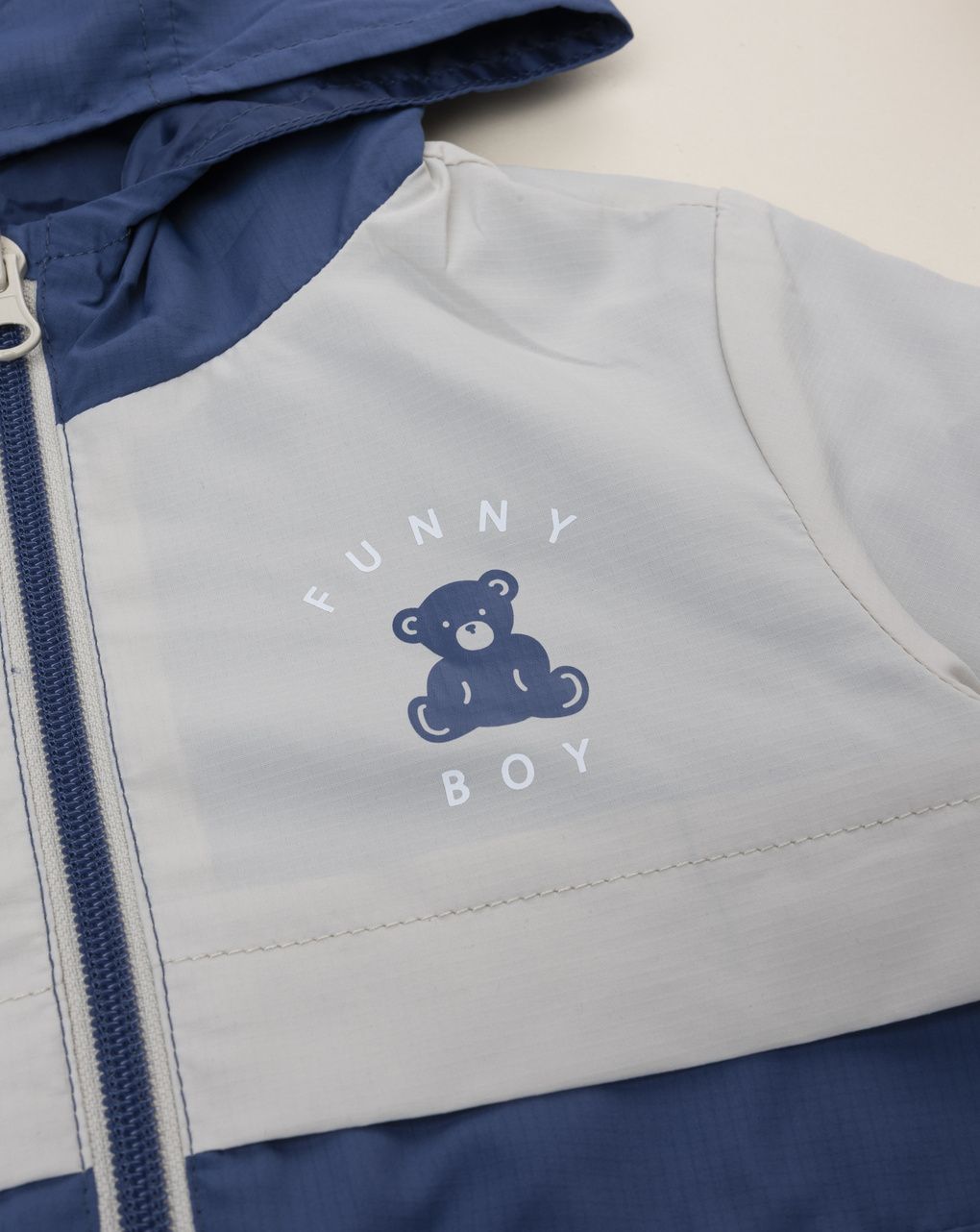 βρεφικό μπουφάν μπεζ/μπλε funny boy για αγόρι - Prénatal