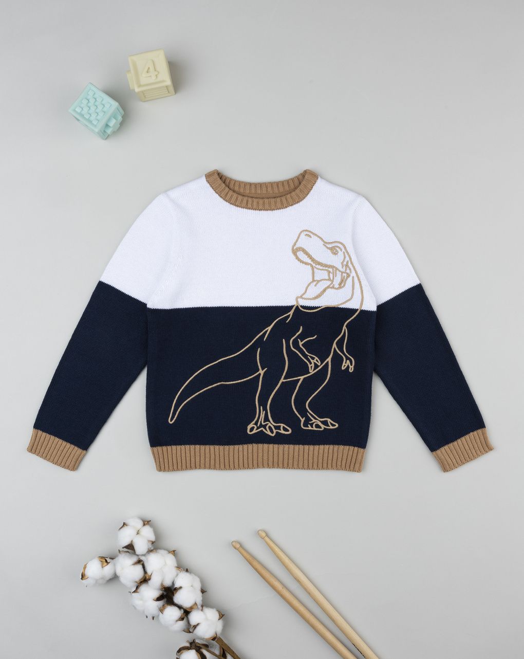 παιδικό πουλόβερ λευκό/μπλε dino για αγόρι