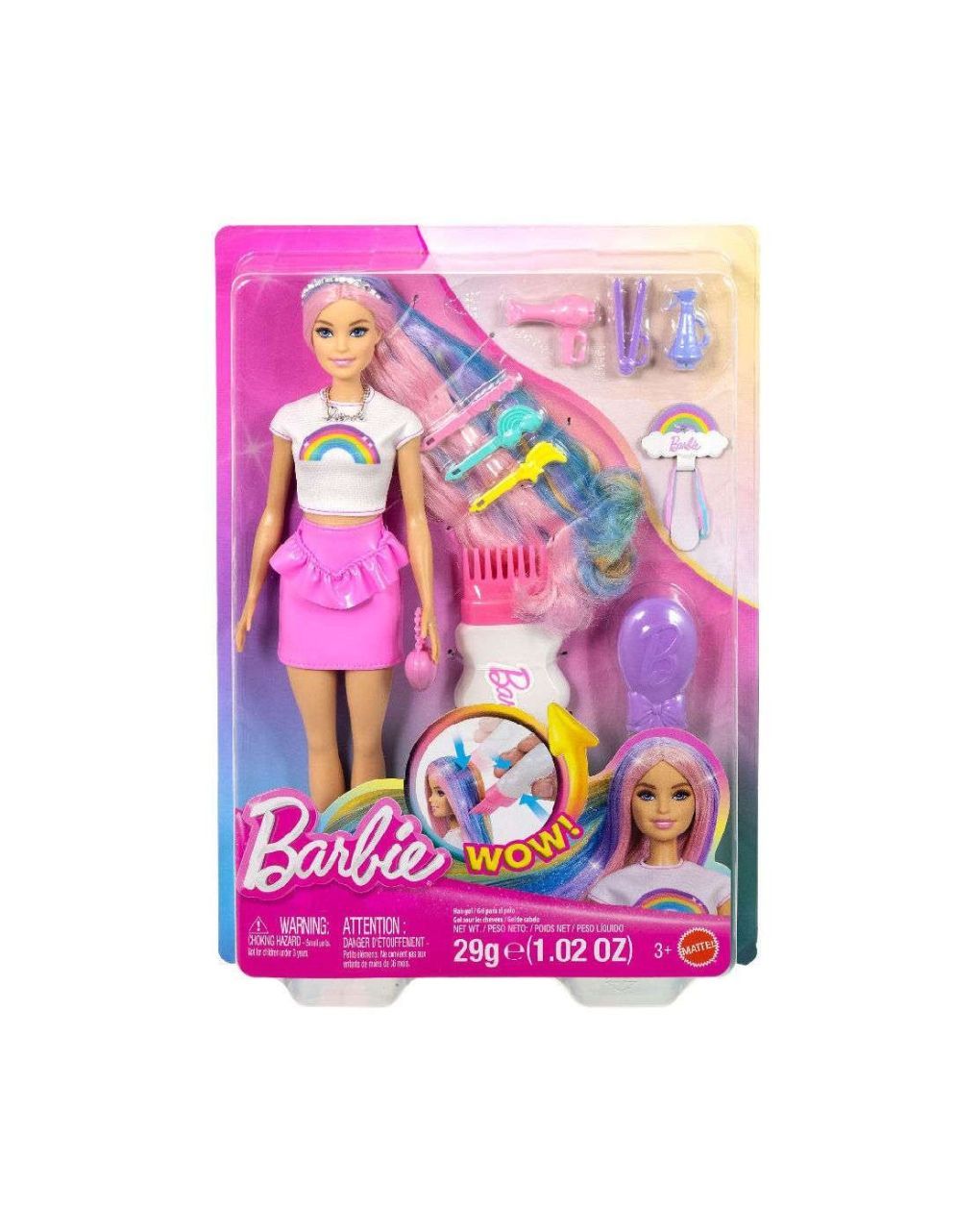 Barbie κούκλα πολύχρωμα μαλλιά με γκλίτερ jjp07