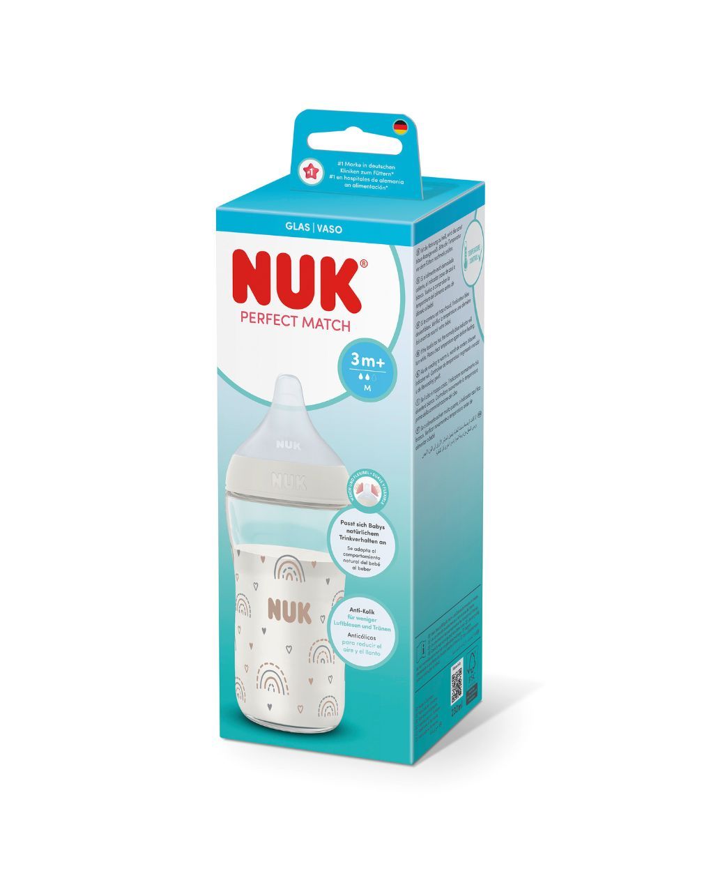 Nuk γυάλινο μπιμπερό με θηλή σιλικόνης perfect match temperature control 3m+ 230ml rainbow - Nuk