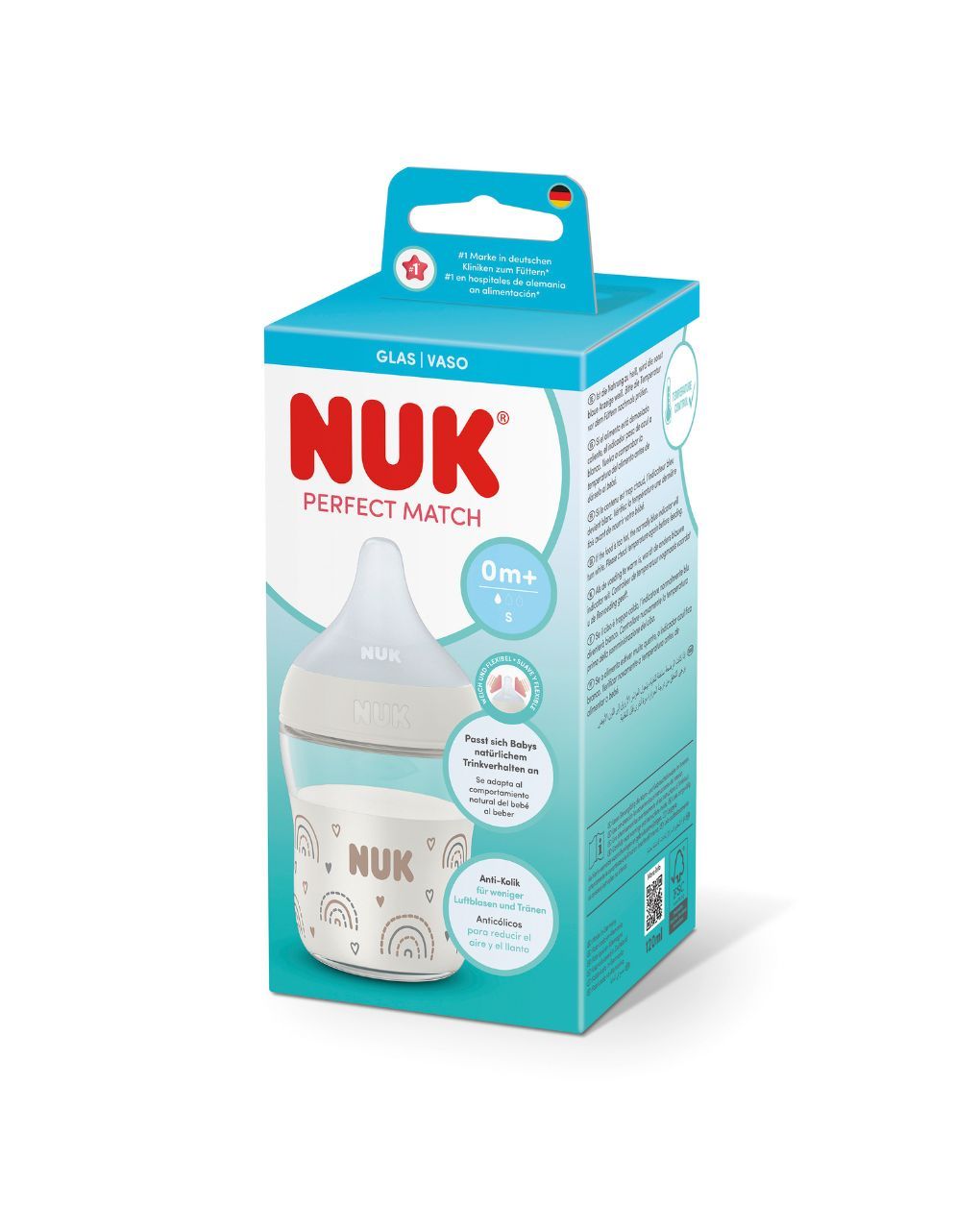 Nuk γυάλινο μπιμπερό με θηλή σιλικόνης perfect match temperature control 0m+ 120ml rainbow - Nuk