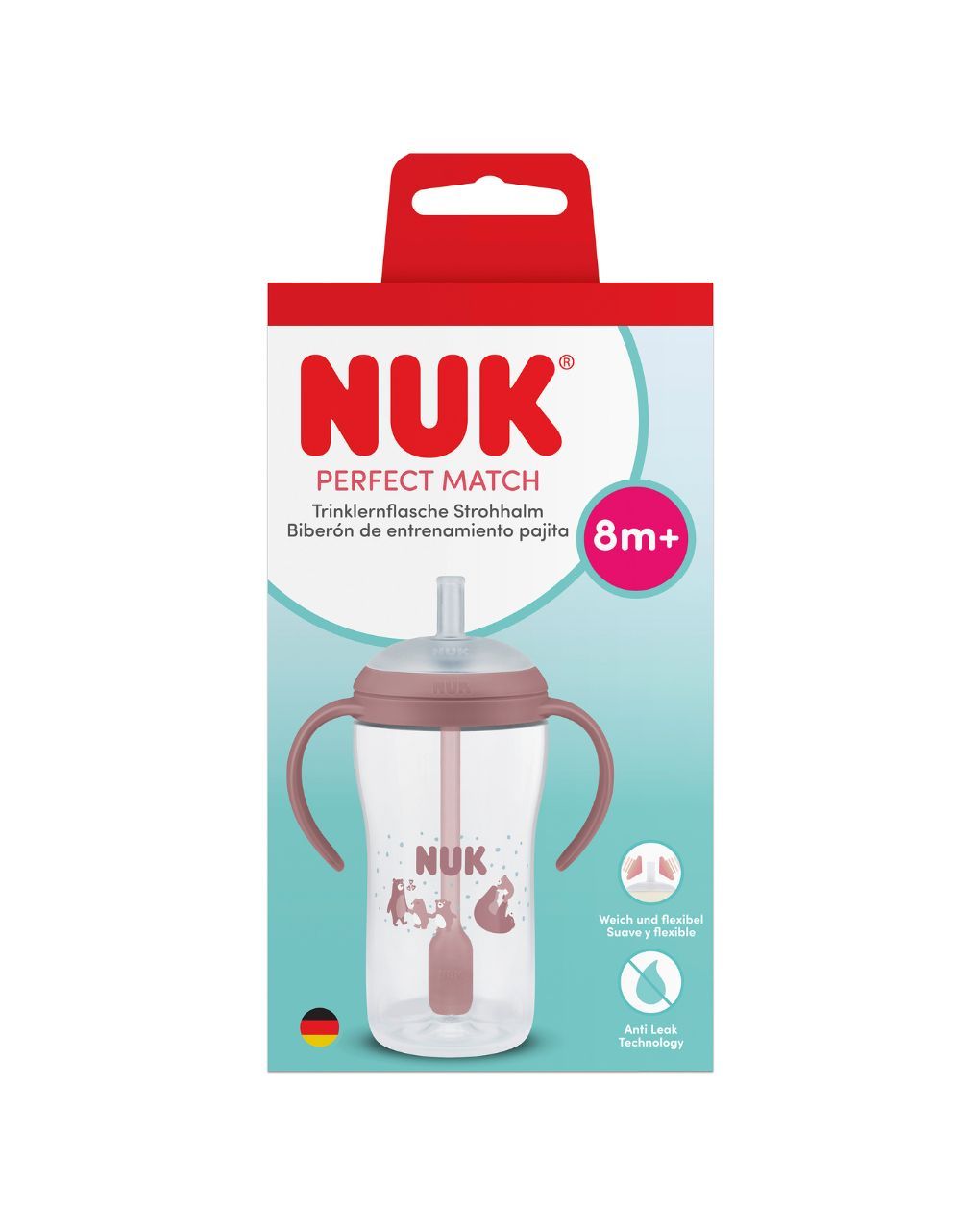 Nuk εκπαιδευτικό ποτηράκι με καλαμάκι perfect match 8m+ 260ml bear - Nuk