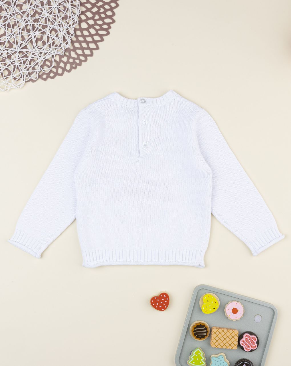 βρεφικό πουλόβερ λευκό με αρκουδάκι για κορίτσι - Prénatal