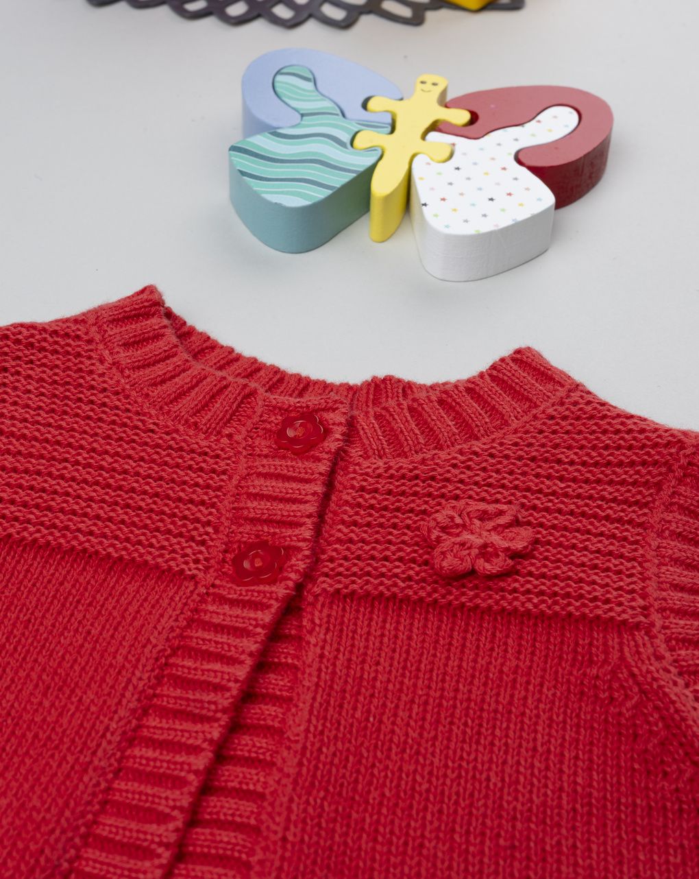 βρεφικό γιλέκο κόκκινο με λουλούδι για κορίτσι - Prénatal