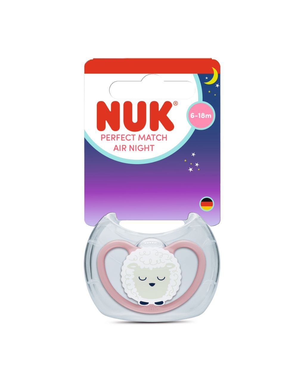 Nuk πιπίλα σιλικόνης perfect match air night με θήκη 6-18m pink sheep - Nuk