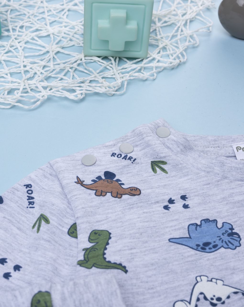 βρεφική πιτζάμα γκρι με δεινόσαυρους για αγόρι - Prénatal