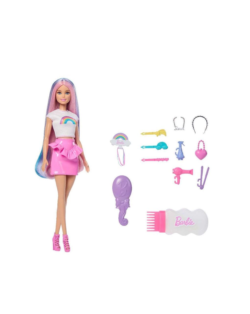 Barbie κούκλα πολύχρωμα μαλλιά με γκλίτερ jjp07 - BARBIE