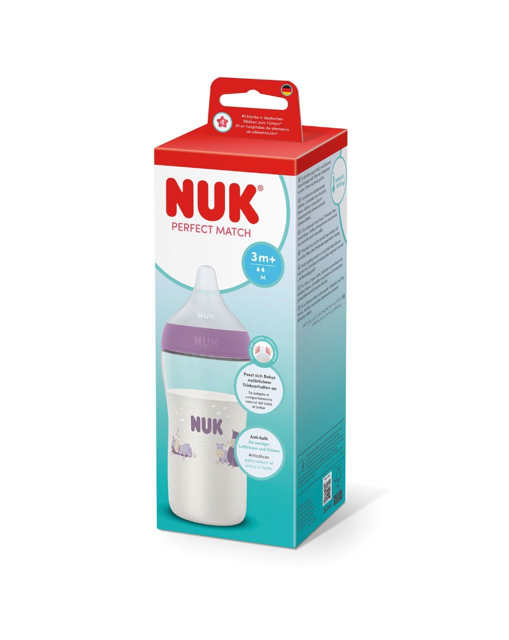 Nuk πλαστικό μπιμπερό με θηλή σιλικόνης perfect match temperature control 3m+ 260ml hippo - Nuk