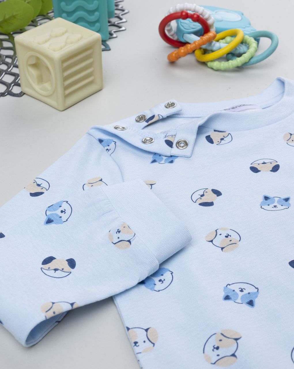 βρεφική πιτζάμα γαλάζια με σκυλάκια για αγόρι - Prénatal