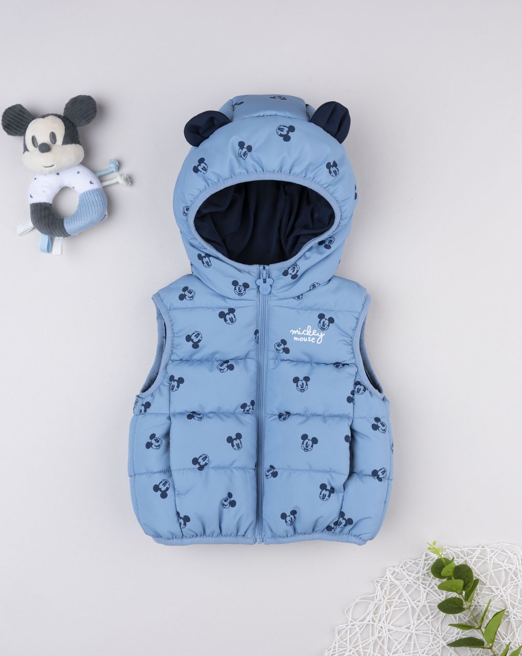 βρεφικό μπουφάν αμάνικο puffer γαλάζιο mickey για αγόρι