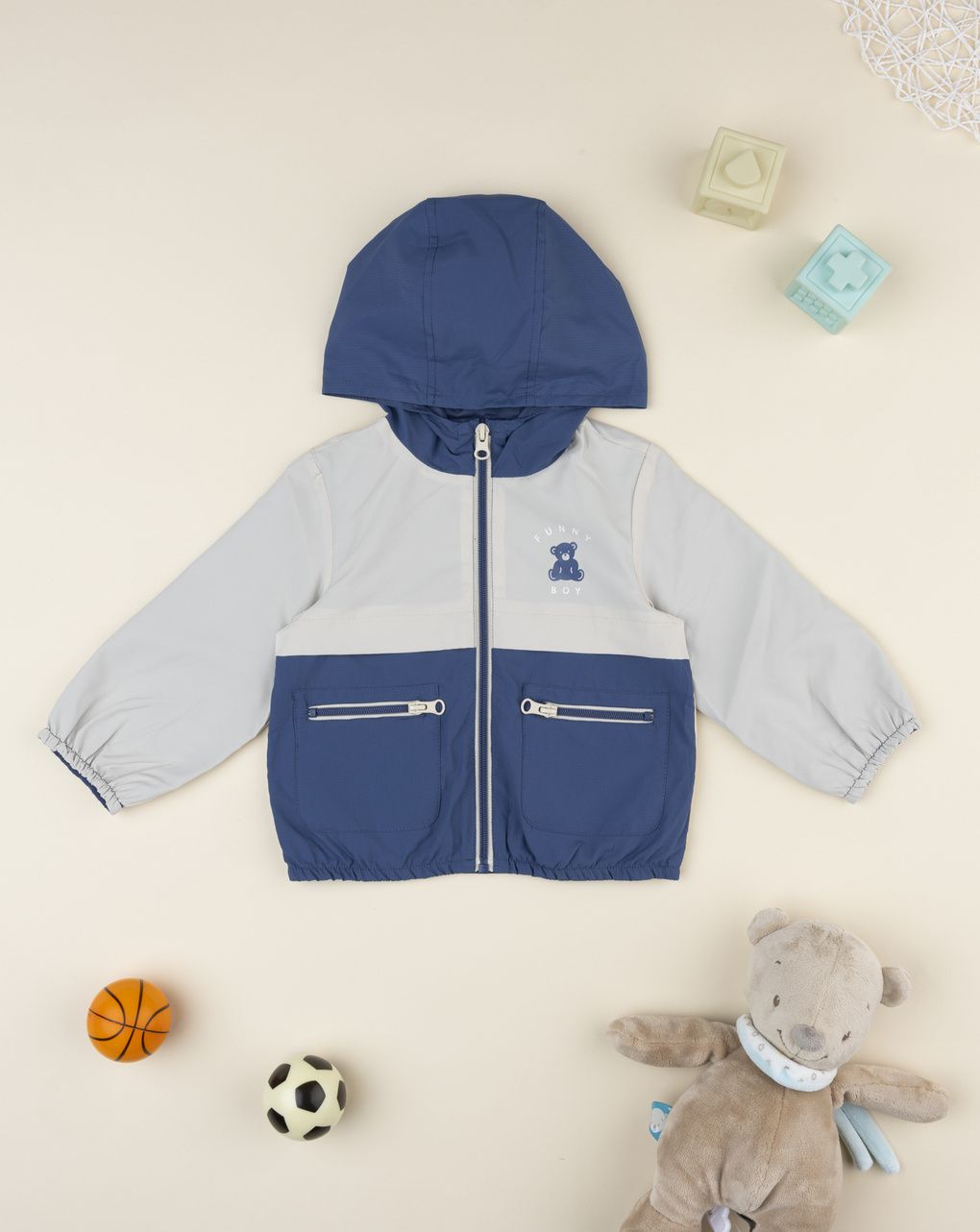 βρεφικό μπουφάν μπεζ/μπλε funny boy για αγόρι - Prénatal