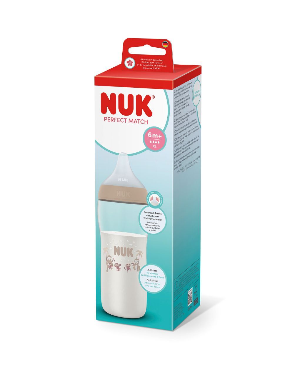Nuk πλαστικό μπιμπερό με θηλή σιλικόνης perfect match temperature control 6m+ 360ml monkey - Nuk