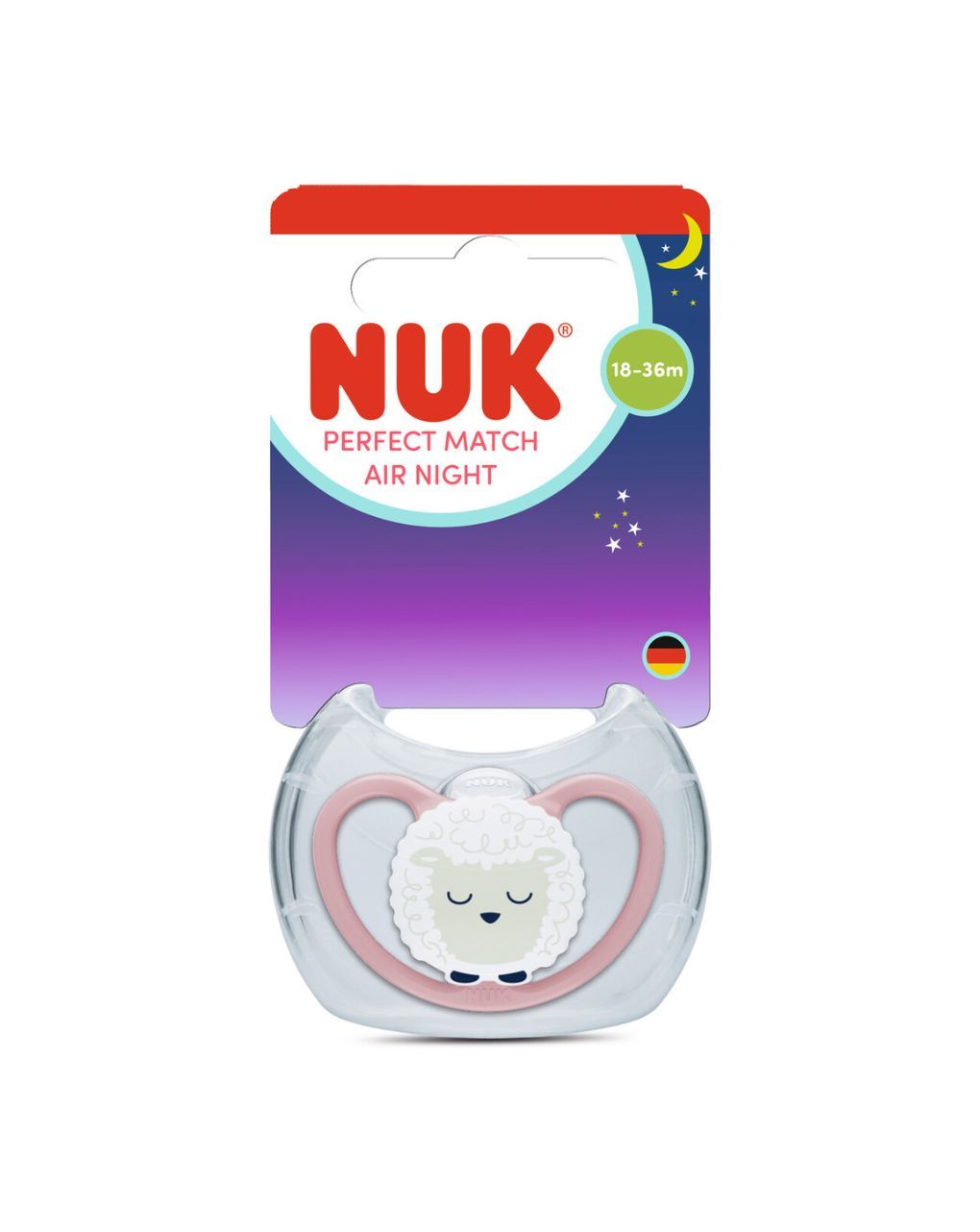 Nuk πιπίλα σιλικόνης perfect match air night με θήκη 18-36m pink sheep - Nuk