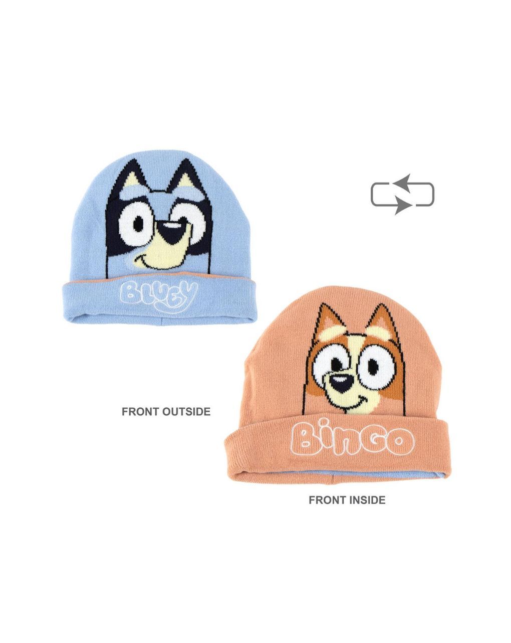 παιδικό χειμερινό σκουφάκι διπλής όψεως γαλάζιο-πορτοκαλί bluey για αγόρι